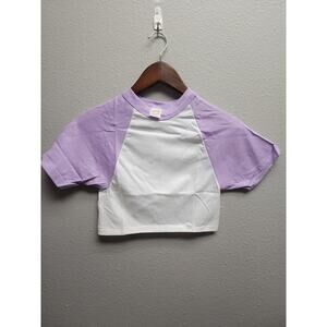 80s Vintage Purple White Cropped  Shirt Sportswear Made in USA XS